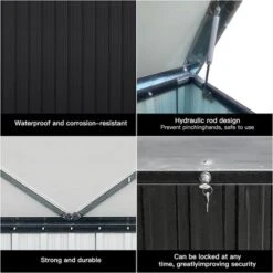 215 Gallon Outdoor Storage Box, Lockable Waterproof Outdoor Deck Boxes, Outdoor Organization Metal Storage Boxes For Furniture Cushions, Pool Toys