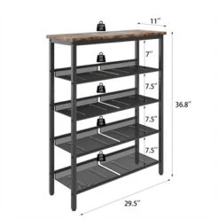 Shoe Rack For Entryway, 5 Tier Shoe Storage Rack For 16-20 Pairs Of Shoes, Industrial Shoe Organizer With 4 Metal Shelves Wooden Top For Hallway -Home Decor Store GUEST 491d6ce3 e782 48b3 a1d8 9dd6a6291033