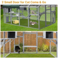 Whizmax Large Outdoor Cat House, Animal Enclosure With 2 Lockable Cat Doors And A Walk In Door, Large Catio With Half Waterproof Cover & Resting Boxes -Home Decor Store GUEST 49398fd0 9402 4328 a867 52a2480e9c73