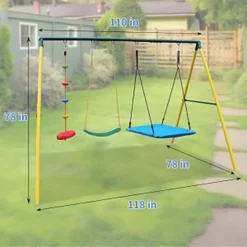 Swing Sets For Backyard, 3 In 1 Heavy Duty Metal Swing Sets With 2 Swings, Climbing Rope, Steel A-frame Metal Stand Sets For Kids Playground -Home Decor Store GUEST 49546c17 dc73 4948 be20 e624849418ed