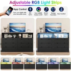 Dresser For Bedroom With Power Outlet, Modern 6 Drawer Dresser Wooden With LED Light, Large Capacity Storage Dressers Bedroom -Home Decor Store GUEST 49f49b12 db60 43ed bec7 6a6677bc7ece