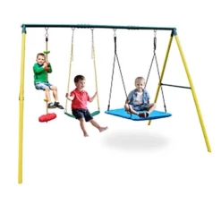 Swing Sets For Backyard, 3 In 1 Heavy Duty Metal Swing Sets With 2 Swings, Climbing Rope, Steel A-frame Metal Stand Sets For Kids Playground -Home Decor Store GUEST 4a8ce81c f36b 46b3 bce0 2d13bf6c8814