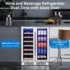 24 Inch Wine And Beverage Refrigerator, Dual Zone Wine Cooler With Glass Door Hold 20 Bottles And 78 Cans
