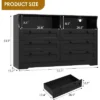Dresser For Bedroom With Power Outlet, Modern 6 Drawer Dresser Wooden With LED Light, Large Capacity Storage Dressers Bedroom