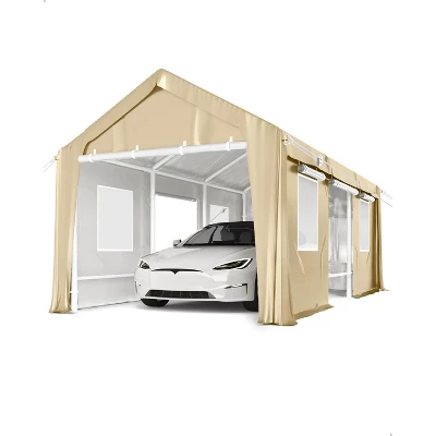 10'x20' Windproof Carport With Reinforced Frames And 180g PE Canopy; Includes Front And Rear Doors, Perfect For Pickups, Boats, And Equipment. 9 10'x20' Windproof Carport With Reinforced Frames And 180g PE Canopy; Includes Front And Rear Doors, Perfect For Pickups, Boats, And Equipment. - Image 9