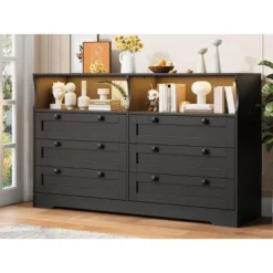 Dresser For Bedroom With Power Outlet, Modern 6 Drawer Dresser Wooden With LED Light, Large Capacity Storage Dressers Bedroom -Home Decor Store GUEST 4cc1fab8 aabb 4027 81fa be6746ef7260