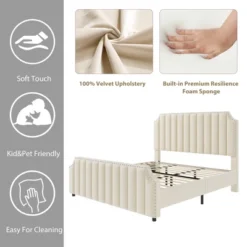 WhizMax Queen/King Size Bed Frame With 50.2" Tall Headboard, Velvet Upholstered Bed Frame Queen With Vertical Channel Tufted Headboard & Footboard 15 WhizMax Queen/King Size Bed Frame With 50.2" Tall Headboard, Velvet Upholstered Bed Frame Queen With Vertical Channel Tufted Headboard & Footboard -Home Decor Store GUEST 4d1d8703 f12e 497a b936 898e0e5d094d