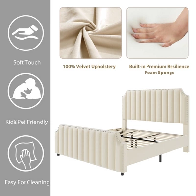 WhizMax Queen/King Size Bed Frame With 50.2" Tall Headboard, Velvet Upholstered Bed Frame Queen With Vertical Channel Tufted Headboard & Footboard 8 WhizMax Queen/King Size Bed Frame With 50.2" Tall Headboard, Velvet Upholstered Bed Frame Queen With Vertical Channel Tufted Headboard & Footboard - Image 8
