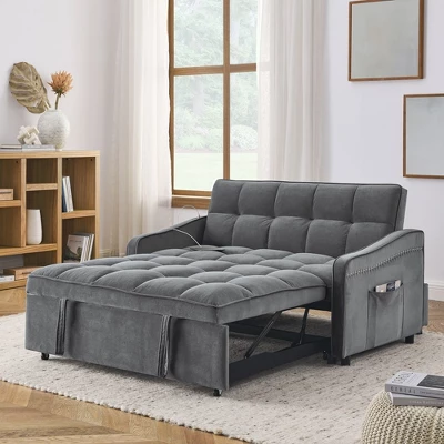 Loveseats Sofa Bed With Side Storage Bag Adjustable Backrest 105° - 180° Copper Nail Decoration Type C USB Charging Pull-Out Bed For Living Room 9 Loveseats Sofa Bed With Side Storage Bag Adjustable Backrest 105° - 180° Copper Nail Decoration Type C USB Charging Pull-Out Bed For Living Room - Image 9