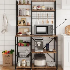 Baker Rack With Power Outlet, Kitchen Bakers Rack With 2 Wire Basket, Microwave Stand With Large Open Storage Shelves -Home Decor Store GUEST 4d7afb88 5cea 42c6 953c d36fc871c2d6