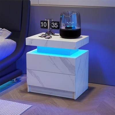 Nightstand With 2 Drawers, Bedside Tables With Adjustable LED Lights, Small Night Stands, Modern Side Table For Living Room Bedroom, Easy Assembly 11 Nightstand With 2 Drawers, Bedside Tables With Adjustable LED Lights, Small Night Stands, Modern Side Table For Living Room Bedroom, Easy Assembly - Image 11