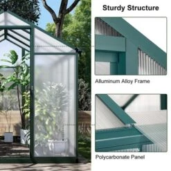 6x8 FT Greenhouse For Outdoors, Polycarbonate Greenhouse With Quick Setup Structure And Roof Vent