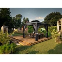 12'x12' Hardtop Gazebo For All Weather With Double Metal Roof, Aluminum Alloy Frame, Net, And Curtain; Perfect For Patio, Deck, And Backyard. Gray. 26 12'x12' Hardtop Gazebo For All Weather With Double Metal Roof, Aluminum Alloy Frame, Net, And Curtain; Perfect For Patio, Deck, And Backyard. Gray. -Home Decor Store GUEST 4ee63dec ddb6 4b08 8e32 03803c4f1245