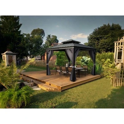 12'x12' Hardtop Gazebo For All Weather With Double Metal Roof, Aluminum Alloy Frame, Net, And Curtain; Perfect For Patio, Deck, And Backyard. Gray. 13 12'x12' Hardtop Gazebo For All Weather With Double Metal Roof, Aluminum Alloy Frame, Net, And Curtain; Perfect For Patio, Deck, And Backyard. Gray. - Image 13