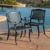 Dining Chairs Set Of 2, Mesh-style Backrest Seat Arm Chairs, Aluminum Arched Indoor Outdoor Patio Floral Accent Side Chairs For Backyard Garden