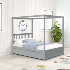 Full Size Canopy Bed With Twin Trundle, Kids Solid Wood Platform Bed Frame W/ Headboard, No Box Spring Needed 14 Full Size Canopy Bed With Twin Trundle, Kids Solid Wood Platform Bed Frame W/ Headboard, No Box Spring Needed -Home Decor Store GUEST 50dcfaa6 dbf3 41bb 8eac c2382f7237b2