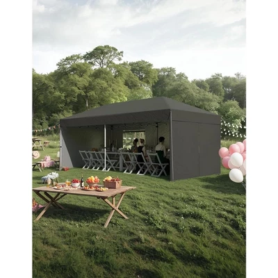 10'x 20' Pop Up Canopy Tent, Easy To Set Up And Take Down, Portable Tent With 4Pcs Sidewalls, 12 Stakes & 6 Sandbags For Backyard Wedding Party,Black 3 10'x 20' Pop Up Canopy Tent, Easy To Set Up And Take Down, Portable Tent With 4Pcs Sidewalls, 12 Stakes & 6 Sandbags For Backyard Wedding Party,Black - Image 3