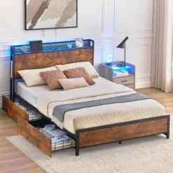 Full Queen Bed Frame With Storage Drawers And Charging Station, LED Light Bed With Storage Headboard, Platform Bed With Strong Wood Slats Support 17 Full Queen Bed Frame With Storage Drawers And Charging Station, LED Light Bed With Storage Headboard, Platform Bed With Strong Wood Slats Support -Home Decor Store GUEST 5657262b 4bb9 4e5d be20 8a99e6aab78d