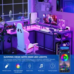 68" L Shaped Gaming Desk, Computer Desk With Power Outlets & LED Lights, Home Office Desk With File Drawer -Home Decor Store GUEST 569a27ce e88b 46ab 948f 9e1f48eb2259