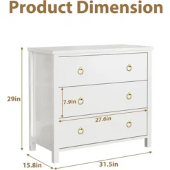 29 Inch Tall Modern Tall Drawer Dresser With Storage, Wooden Chest Of Drawers Freestanding For Bedroom, Living Room, White