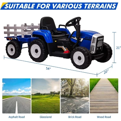 12V Ride On Tractor With Trailer & Remote Control,Speed Up To 5mph, Toddler Electric Vehicle Car With LED Headlights 5 12V Ride On Tractor With Trailer & Remote Control,Speed Up To 5mph, Toddler Electric Vehicle Car With LED Headlights - Image 5