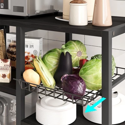 Kitchen Baker Rack With Wire Basket, Microwave Stand With Power Outlet, Large Open Storage Shelves, 6-Tier Freestanding Utility Storage Shelf 4 Kitchen Baker Rack With Wire Basket, Microwave Stand With Power Outlet, Large Open Storage Shelves, 6-Tier Freestanding Utility Storage Shelf - Image 4