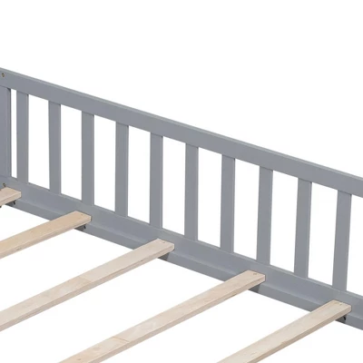 Toddler Floor Bed,Full Size Floor Bed With Safety Fence Guardrails And Slats, Wooden Floor Bed Frame With Door, No Box Spring Needed 3 Toddler Floor Bed,Full Size Floor Bed With Safety Fence Guardrails And Slats, Wooden Floor Bed Frame With Door, No Box Spring Needed - Image 3