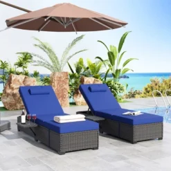 Outdoor PE Wicker Chaise Lounge Chairs Set Of 2 Patio Brown Rattan Reclining Chair Adjustable Backrest Pool Sunbathing Recliners With Cushion Cover -Home Decor Store GUEST 5c4566ab c0ea 4117 8a7d 21037a9a7b8d