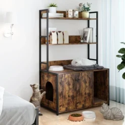 Cat Litter Box Enclosure Furniture, Hidden Litter Box With Scratch Pad Wooden Cat Washroom Storage With 2 Doors And Shelf Cat Cabinet-Brown -Home Decor Store GUEST 5c71afbd e567 4340 a03e 2aacbdee7fd2