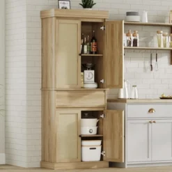 Kitchen Pantry Cabinet, Tall Storage Cabinet With Rattan Doors And Adjustable Shelves, Freestanding Cupboard With Drawer -Home Decor Store GUEST 5d30e178 edf0 40b9 851e a1881988d4a4