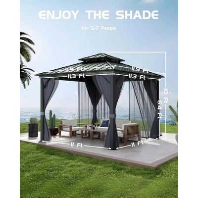 12'x12' Hardtop Gazebo For All Weather With Double Metal Roof, Aluminum Alloy Frame, Net, And Curtain; Perfect For Patio, Deck, And Backyard. Gray. 2 12'x12' Hardtop Gazebo For All Weather With Double Metal Roof, Aluminum Alloy Frame, Net, And Curtain; Perfect For Patio, Deck, And Backyard. Gray. - Image 2