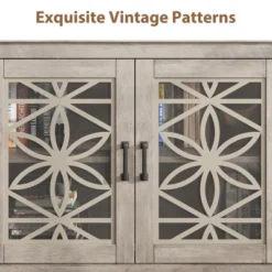 Farmhouse TV Stand For 80 Inch, Mid Century Entertainment Center With LED Lights, Wooden Media Cabinet With Glass Door For Living Room, Whitewash -Home Decor Store GUEST 5d7135a6 a5fc 41fc 8d00 924d0833258d