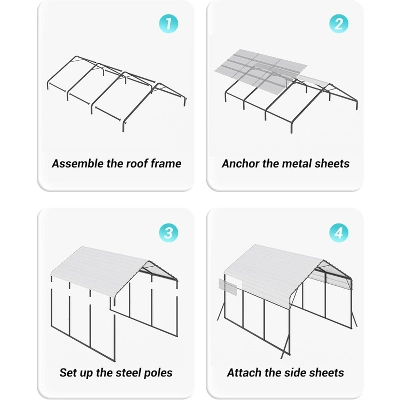 13'x16'x11' Metal Carport, Steel Heavy Duty Carport For All-Weather, Permanent Shelter For Boats, Pickup Trucks, And Tractors, N.W. 500 Lbs 5 13'x16'x11' Metal Carport, Steel Heavy Duty Carport For All-Weather, Permanent Shelter For Boats, Pickup Trucks, And Tractors, N.W. 500 Lbs - Image 5
