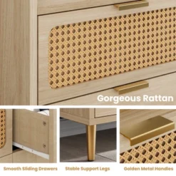 6 Drawer Rattan Dresser With Railed Edge, Modern Double Dresser With Metal Legs And Gold Handles, Farmhouse Wood Storage Chest Of Drawers For Bedroom And Nursery -Home Decor Store GUEST 5feb240c c198 44e5 ad38 4dce2a7f0bdd