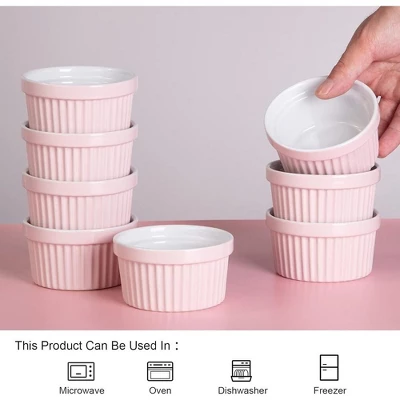 WhizMax Porcelain Ramekin, 8 Oz, Set Of 6, Pink 4 WhizMax Porcelain Ramekin, 8 Oz, Set Of 6, Pink - Image 4