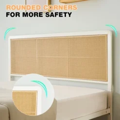 Full Size Rattan Bed Frame With Headboard, Modern Style Cane Boho Bed Frames With Heavy Duty Sturdy Steel Slat Support, No Box Spring Needed, White 12 Full Size Rattan Bed Frame With Headboard, Modern Style Cane Boho Bed Frames With Heavy Duty Sturdy Steel Slat Support, No Box Spring Needed, White -Home Decor Store GUEST 616d0d9f e79e 46fb aa7a da94f295338e