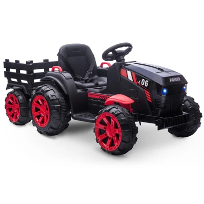 12V Kids Ride On Tractor With Trailer, Battery Powered Electric Vehicles Toy With 35W Dual Motors 1 12V Kids Ride On Tractor With Trailer, Battery Powered Electric Vehicles Toy With 35W Dual Motors