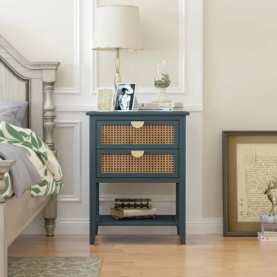 Night Stands Bedside Rattan End Tables With 2 Drawers Bottom Shelf Bedroom End Table Rattan Drawer End/Side Table For Guest Room Study Room 8 Night Stands Bedside Rattan End Tables With 2 Drawers Bottom Shelf Bedroom End Table Rattan Drawer End/Side Table For Guest Room Study Room - Image 8