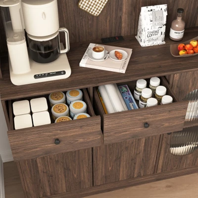 71" Tall Kitchen Pantry Storage Cabinet, Large Capacity Display Cabinet With Reeded Glass Doors And Microwave Stand, Bakers Racks With Storage 4 71" Tall Kitchen Pantry Storage Cabinet, Large Capacity Display Cabinet With Reeded Glass Doors And Microwave Stand, Bakers Racks With Storage - Image 4