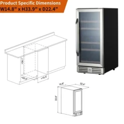 Mini Fridge 15 Inch Wine Cooler Under Couter, 29 Bottle Dual Zone Wine Fridge Wine Cooler Refrigerator With Digital Temperature Control