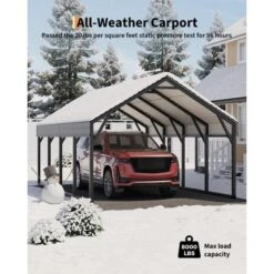 13'x26'x11' Oversized Metal Carport, Steel Heavy Duty Carport For All-Weather, Permanent Shelter For Boats, Pickup Trucks, And Tractors, N.W. 780 Lbs -Home Decor Store GUEST 65703c33 0a74 46a2 8e30 6d45fc455ee1