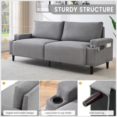 Loveseat Sofa Couch For Living Room, 80" Modern 2-Seater Couch £¬Comfy Mid Century Modern Couch For Bedroom, Office, Apartment, Grey 6 Loveseat Sofa Couch For Living Room, 80" Modern 2-Seater Couch £¬Comfy Mid Century Modern Couch For Bedroom, Office, Apartment, Grey - Image 6