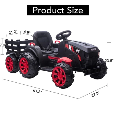 12V Kids Ride On Tractor With Trailer, Battery Powered Electric Vehicles Toy With 35W Dual Motors 3 12V Kids Ride On Tractor With Trailer, Battery Powered Electric Vehicles Toy With 35W Dual Motors - Image 3