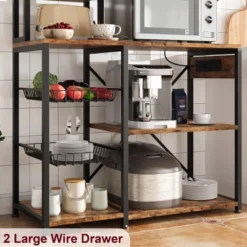 Baker Rack With Power Outlet, Kitchen Bakers Rack With 2 Wire Basket, Microwave Stand With Large Open Storage Shelves -Home Decor Store GUEST 688affb2 5757 436a a87d f2e428c3fe81