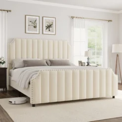 WhizMax Queen/King Size Bed Frame With 50.2" Tall Headboard, Velvet Upholstered Bed Frame Queen With Vertical Channel Tufted Headboard & Footboard 10 WhizMax Queen/King Size Bed Frame With 50.2" Tall Headboard, Velvet Upholstered Bed Frame Queen With Vertical Channel Tufted Headboard & Footboard -Home Decor Store GUEST 694a8953 4dda 4d53 9d4b 0f7df95352a6