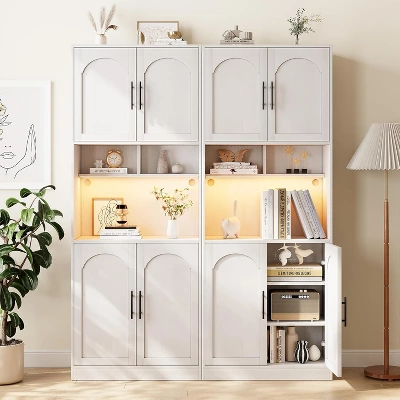 71" Pantry Cabinet, Tall Kitchen Hutch With Led Lights, Freestanding Kitchen Cabinet With Microwave Shelf, For Dining Room 2 71" Pantry Cabinet, Tall Kitchen Hutch With Led Lights, Freestanding Kitchen Cabinet With Microwave Shelf, For Dining Room - Image 2