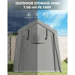Motorcycle Storage Sheds 7x15 FT, Portable Shed With Rolled Up Zipper Door, Waterproof, Storage Tent Heavy Duty For Motorcycle, Garden Tools, Grey -Home Decor Store GUEST 69c06d04 1066 4105 b674 06d7a1da8389