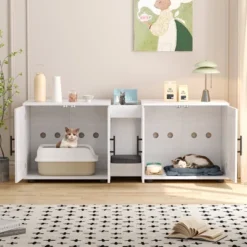 Whizmax Litter Box Enclosure For 2 Cats, Cat Hidden Litter Box Enclosure Furniture With Double Room, Wooden Enclosed Cat Litter Box Furniture,White -Home Decor Store GUEST 6b5e3109 7028 4023 9d2e d00f74c9b9c4