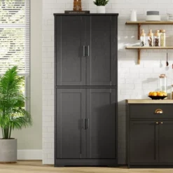 70" Black Tall Kitchen Pantry Cabinet With 4 Doors And Adjustable Shelves, Freestanding Storage Cabinet For Bathroom, Dining Room, Living Room -Home Decor Store GUEST 6c1229a8 ebbf 47ac b911 34b64760118e