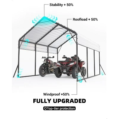 13'x16'x11' Metal Carport, Steel Heavy Duty Carport For All-Weather, Permanent Shelter For Boats, Pickup Trucks, And Tractors, N.W. 500 Lbs 3 13'x16'x11' Metal Carport, Steel Heavy Duty Carport For All-Weather, Permanent Shelter For Boats, Pickup Trucks, And Tractors, N.W. 500 Lbs - Image 3